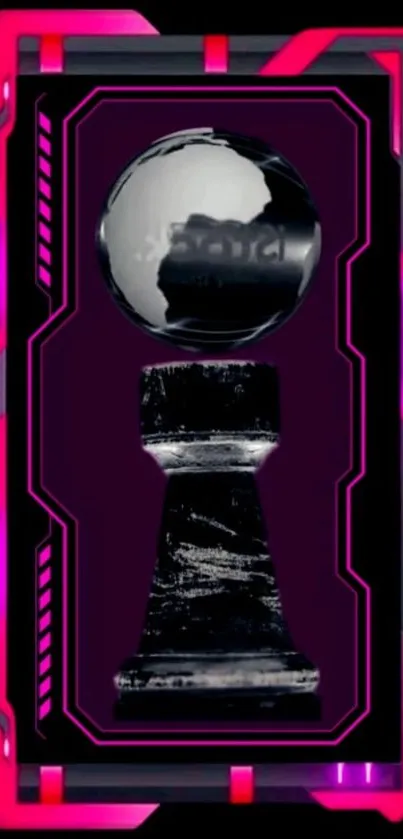 Futuristic chess piece with neon frame wallpaper.