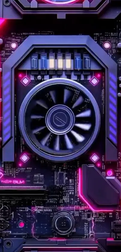 Neon futuristic circuit board wallpaper in pink and black.