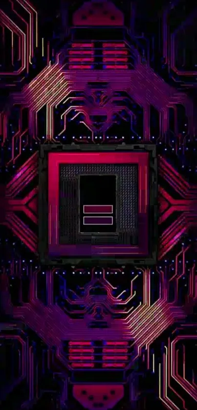 Futuristic purple circuit board design wallpaper.