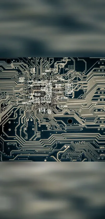 Intricate dark gray circuit board wallpaper for smartphones.