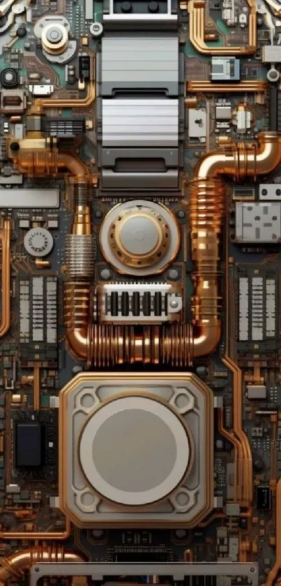 Intricate futuristic circuit board wallpaper.