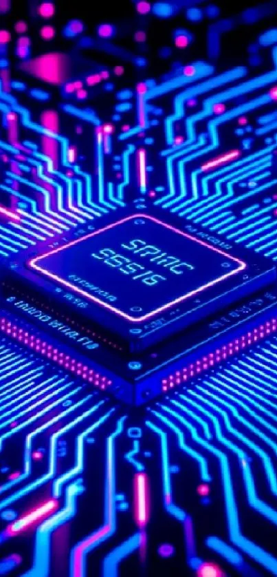 Futuristic circuit board with neon colors