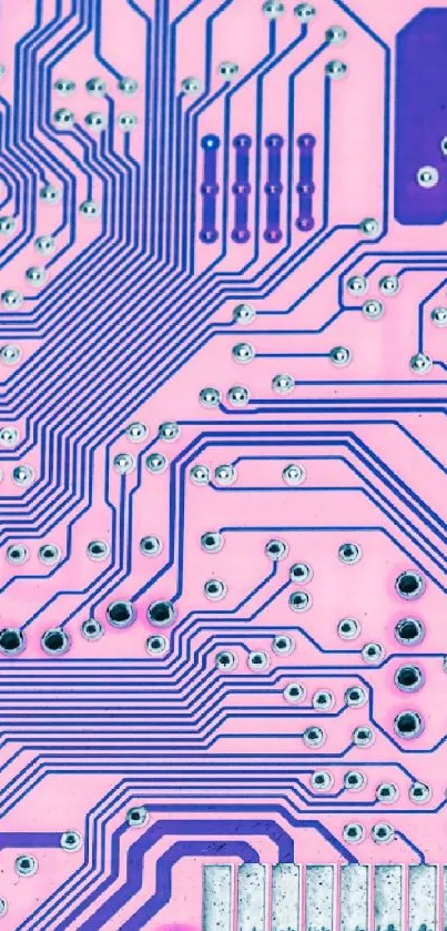 Futuristic pink circuit board wallpaper for mobile devices.