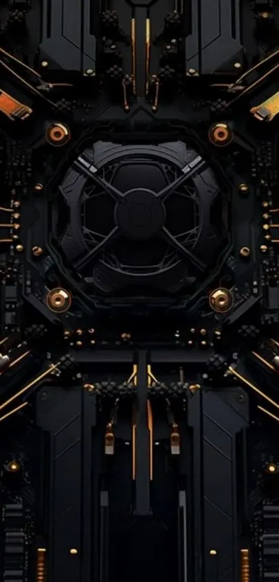 Futuristic circuit board wallpaper with neon accents.