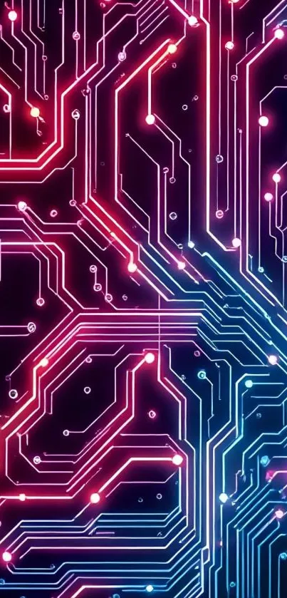 Futuristic neon circuit board design wallpaper.