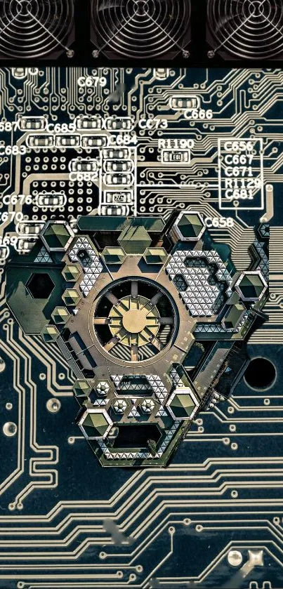 Futuristic circuit board mobile wallpaper with intricate designs.