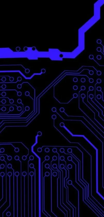 Blue circuit board pattern on black background.
