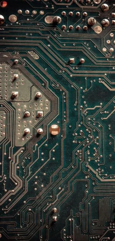 Intricate circuit board design with teal hues for mobile phone wallpaper.