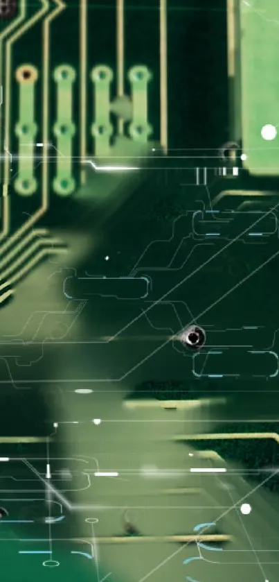 Green circuit board wallpaper with electronic design.