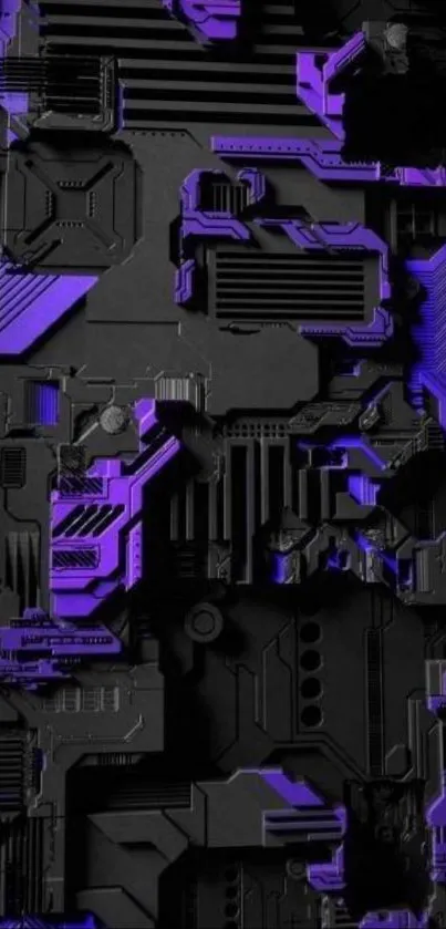 Futuristic tech circuit wallpaper with purple highlights.