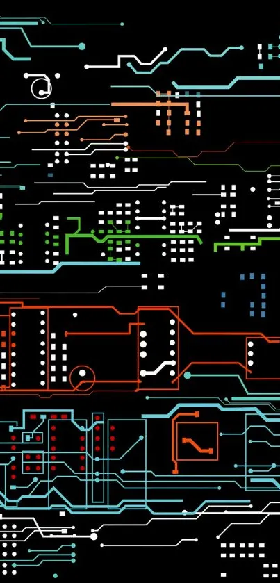 Futuristic circuit board wallpaper with vibrant lines and abstract design.