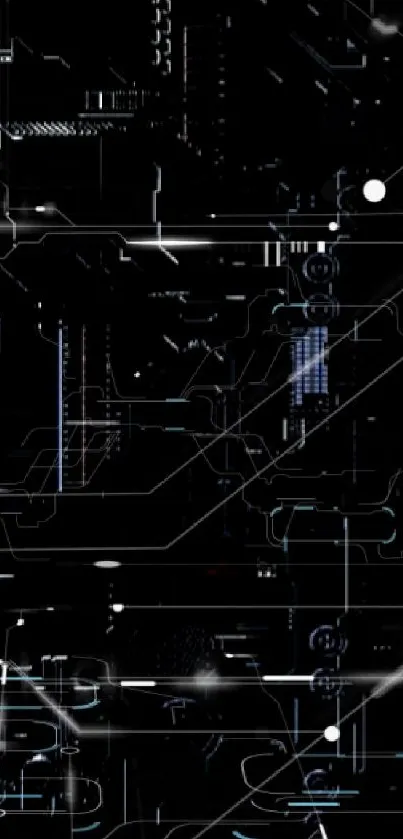 Dark futuristic circuit board design wallpaper.