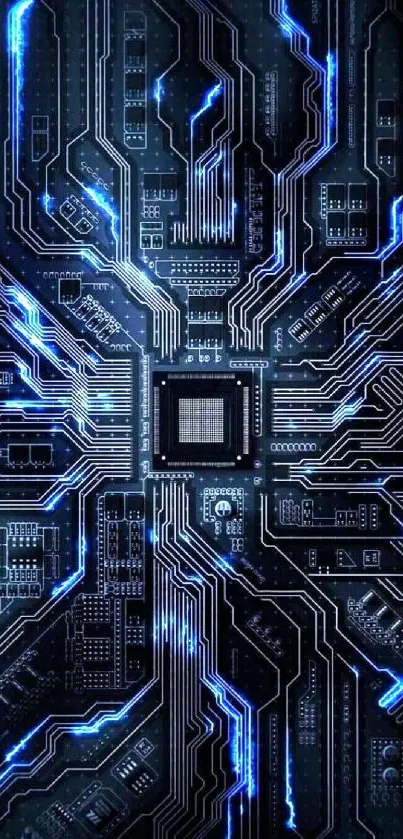 Mobile wallpaper featuring a futuristic circuit board with glowing blue accents.