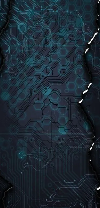 Futuristic circuit board wallpaper with dark blue tones.