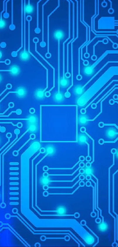 Futuristic circuit board wallpaper with glowing blue lines.