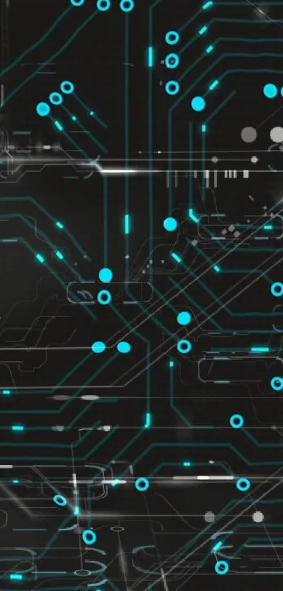 Futuristic circuit board wallpaper with cyan and black tones.