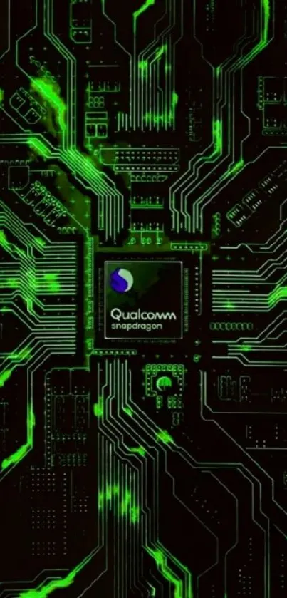 Futuristic green and black circuit board design wallpaper.