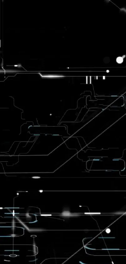 Futuristic circuit design on black background with neon accents.