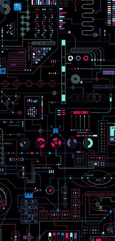 Futuristic neon circuit design wallpaper for mobile screens.