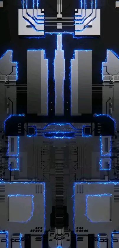 Futuristic mobile wallpaper with blue circuit design.