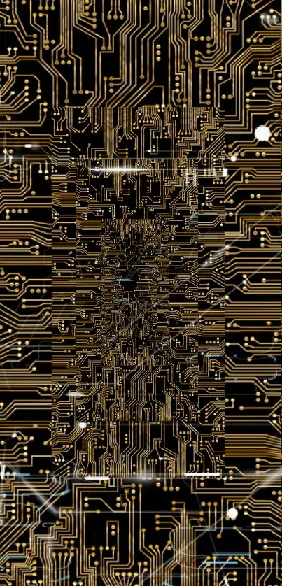 Gold and black circuit wallpaper with futuristic design