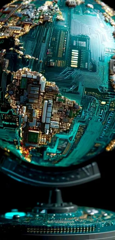 Futuristic Earth with circuit design pattern in teal tones.