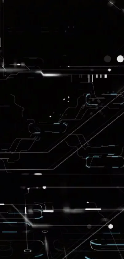 Futuristic circuit design with neon lines on a black background.