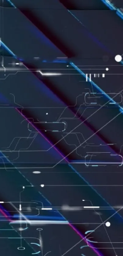 Futuristic wallpaper with neon circuits and a dark blue background.