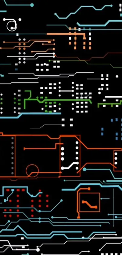 Futuristic circuit design phone wallpaper with neon lines.