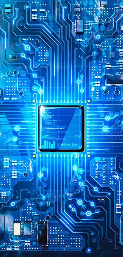 Futuristic blue circuit board wallpaper for smartphones.