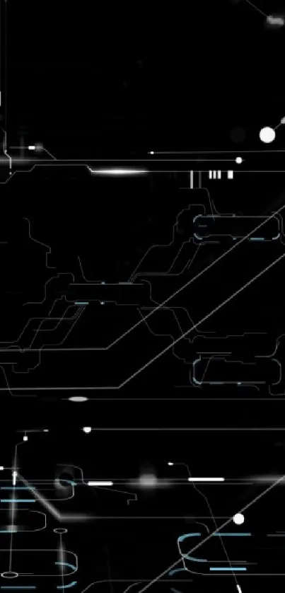 Futuristic circuit design wallpaper with neon lines on a black background.