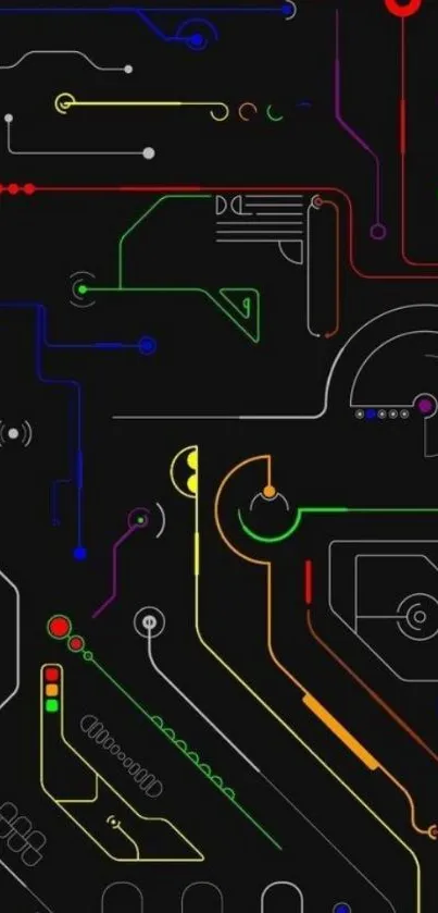 Futuristic circuit board wallpaper with neon lines.