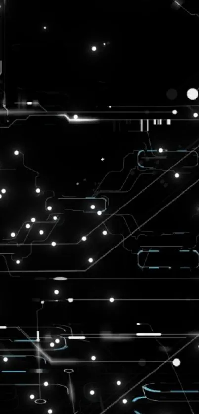 Futuristic black circuit-themed wallpaper with digital elements.