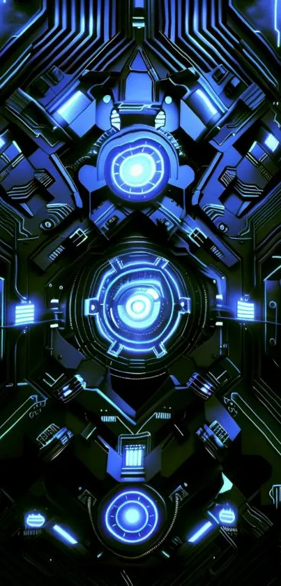 Futuristic blue circuitry wallpaper design.
