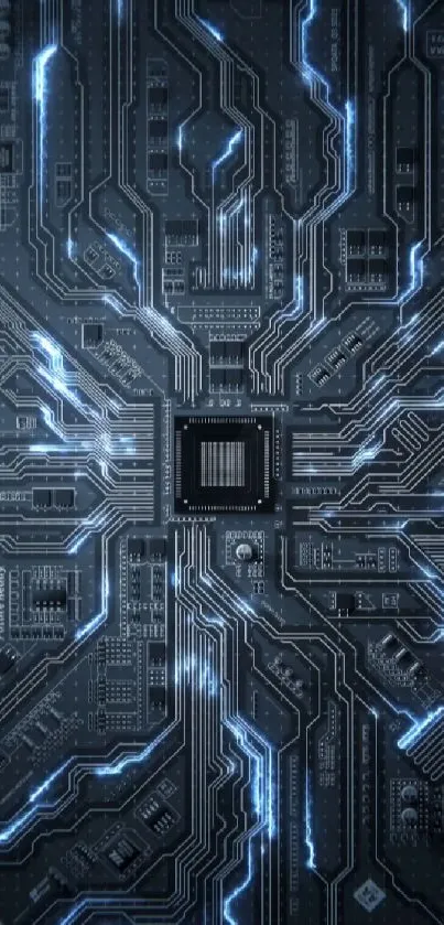 Futuristic circuitry wallpaper with blue lines.