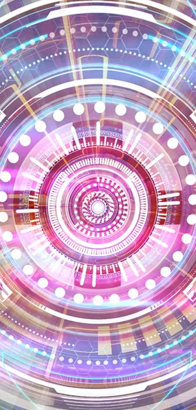 Futuristic circular digital art wallpaper with vibrant pink hues.