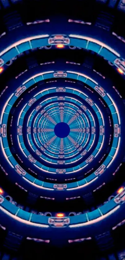 Futuristic blue tunnel with concentric patterns.