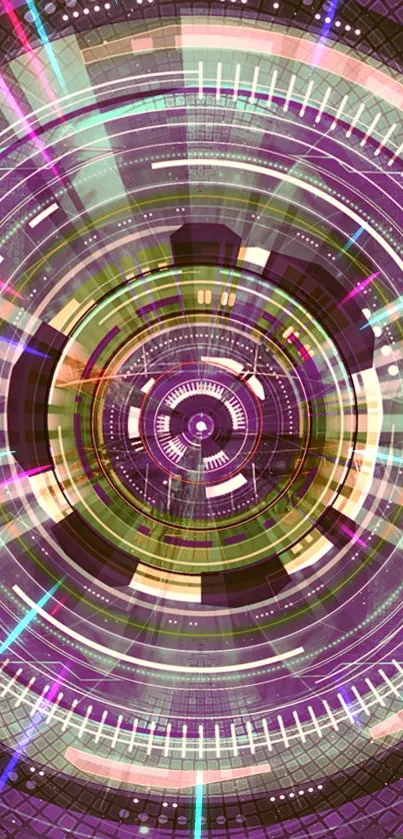 Futuristic circular vortex mobile wallpaper with pink and purple hues.