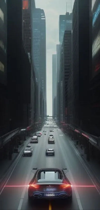 Futuristic sports car driving through a neon-lit cityscape at night.