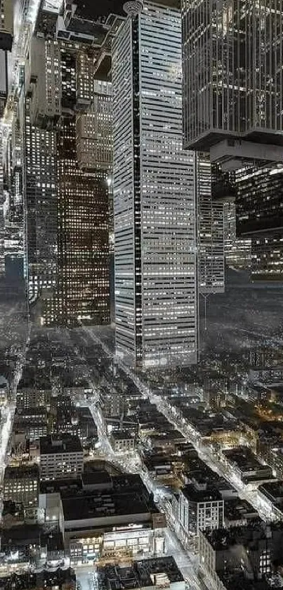 Futuristic cityscape art with glowing lights and skyscrapers.