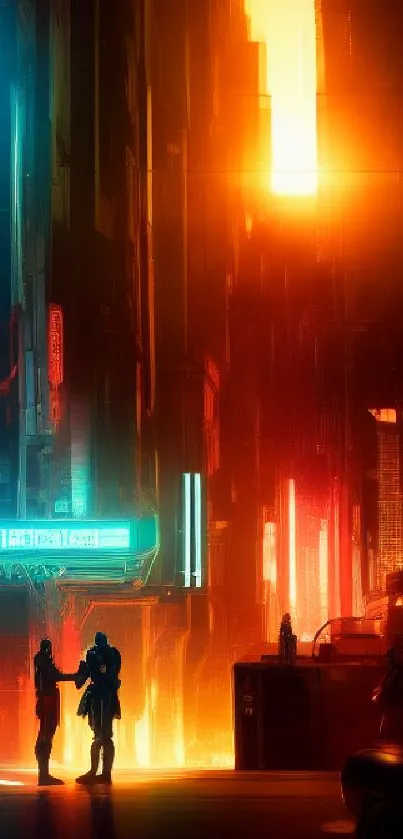 Futuristic neon-lit cityscape at night.
