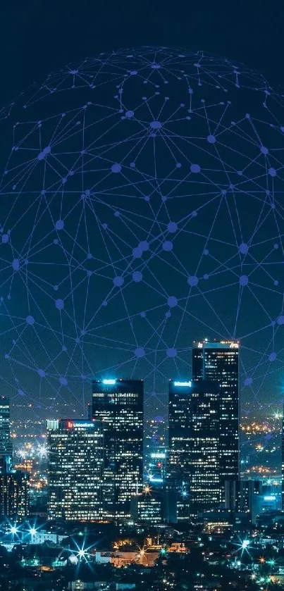 Futuristic cityscape image with glowing networks.