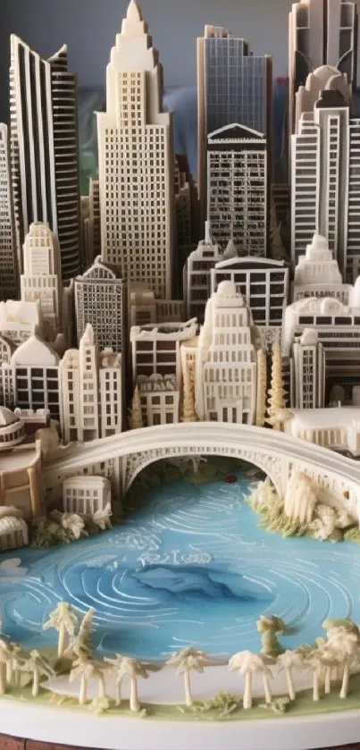 Futuristic cityscape with intricate architecture and a serene lake.