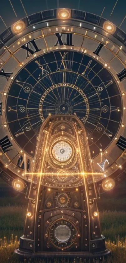 Futuristic clockwork wallpaper with glowing elements and intricate designs.