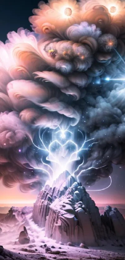 Futuristic cloudscape with vibrant colors and celestial formations.