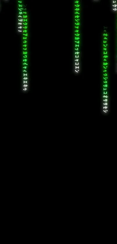 Matrix code-inspired wallpaper with green digital symbols on black background.