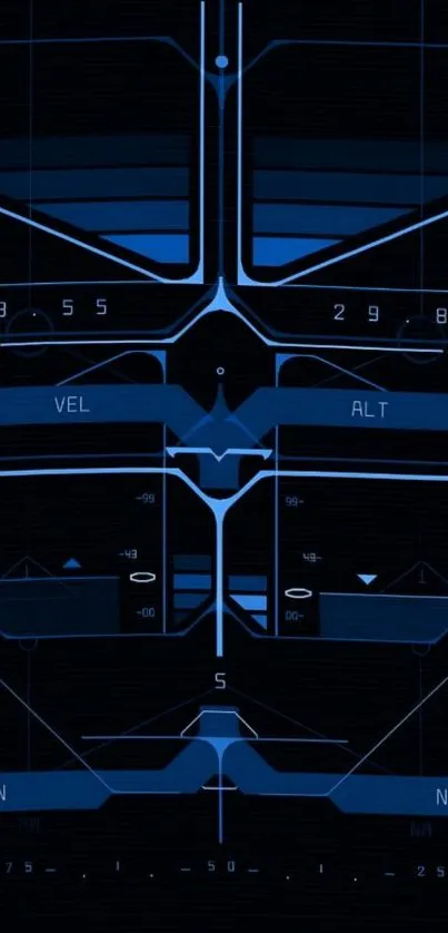 Futuristic blue neon console interface wallpaper.