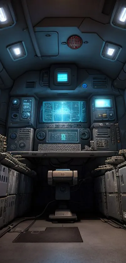 Futuristic control room with screens and panels, perfect for sci-fi lovers.