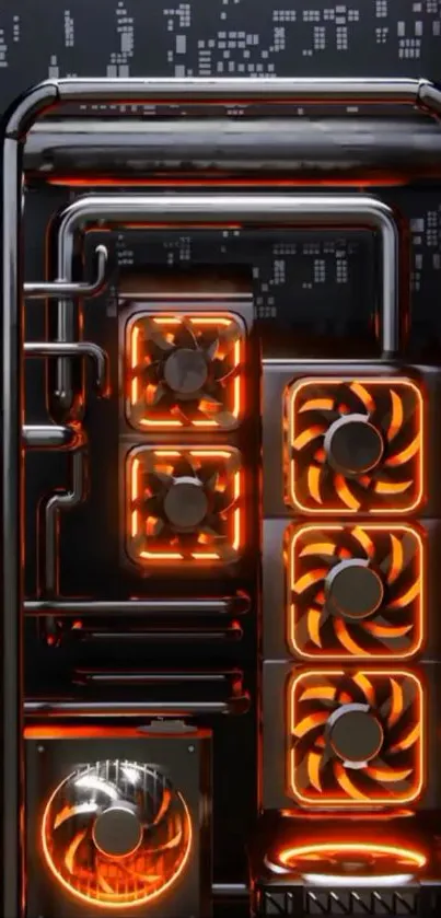 Futuristic cooling system with orange accents and metallic elements.