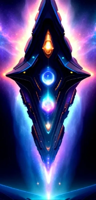 Futuristic cosmic art wallpaper with abstract spaceship design.